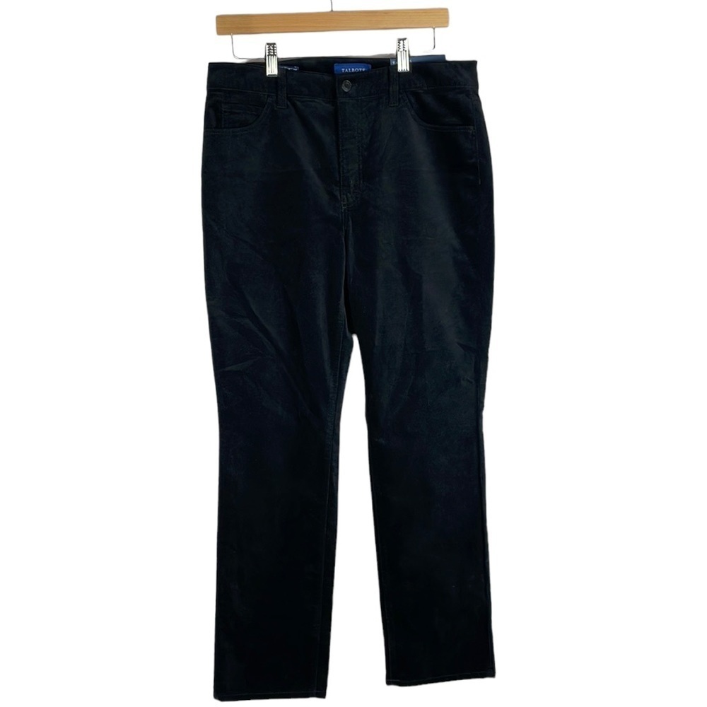 NWT Talbots Slimming Black Velour Women Pants SZ 10P High-Waist Straight Leg